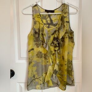 Women’s Dressy, Sheer Sleeveless Blouse Citron, Gray Watercolor Effect
